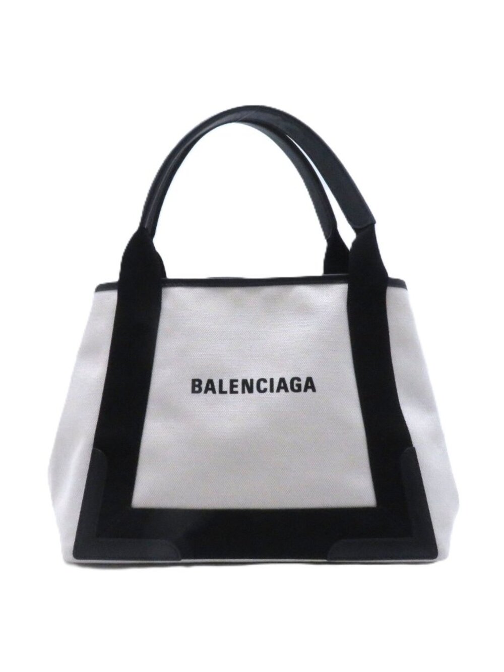 Balenciaga Navy Cabas S Natural Black Canvas Leather Handbag